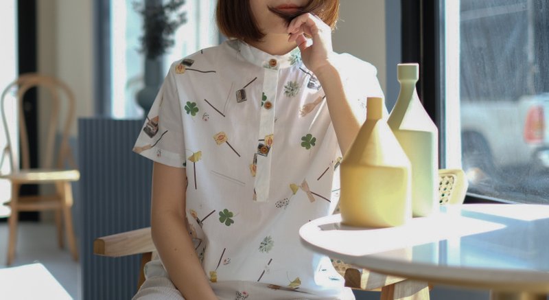 The mandarin collar 小立领: white白色 - 女装衬衫 - 棉．麻 白色