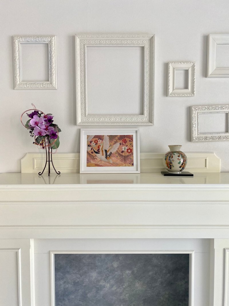 The art panel made from Japanese bride Kimono　Auspicious pattern Crane　036 - 摆饰 - 丝．绢 粉红色