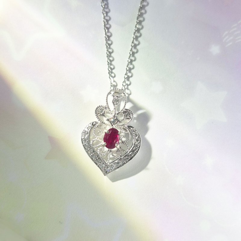【比法一生】纯银坠子—天然红宝石—永恒红心  纯银925手作饰品 - 项链 - 银 红色