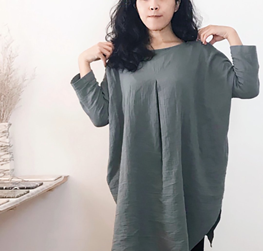 【长版上衣04】膝上摇摆/ 双层纯棉/30色 - 女装上衣 - 棉 灰色