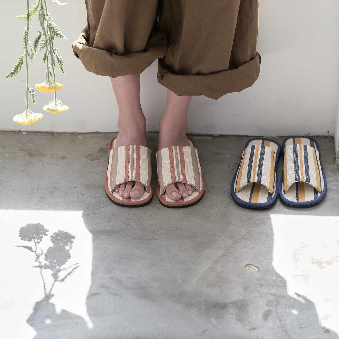 Takashima Canvas Jute cotton sturdy smooth slippers. After taking a bath or on a hot summer day. - 室内拖鞋 - 棉 橘色