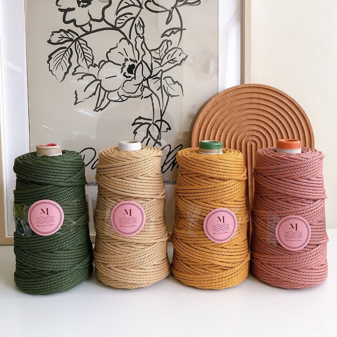 Macrame 染色三股棉绳5mm 墨绿 /麦香奶茶 / 姜黄 / 干燥玫瑰 - 编织/刺绣/羊毛毡/裁缝 - 棉 橘色