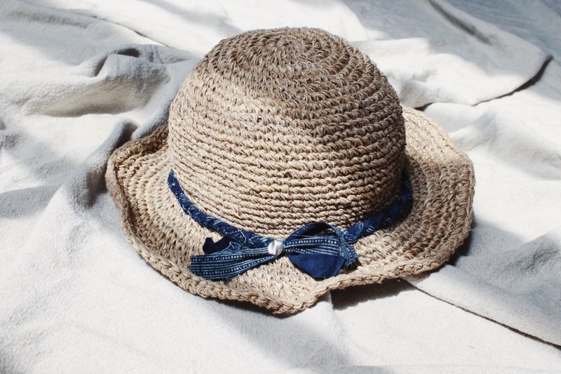 OMAKE REMAKE 大麻编织蓝染古布滚边银片帽   原色 - 帽子 - 棉．麻 卡其色