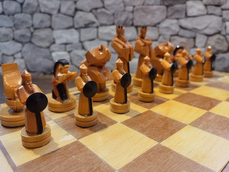 手工复古苏联苏维埃俄罗斯木制国际象棋棋盘雕刻古董旧 - 桌游/玩具 - 木头 