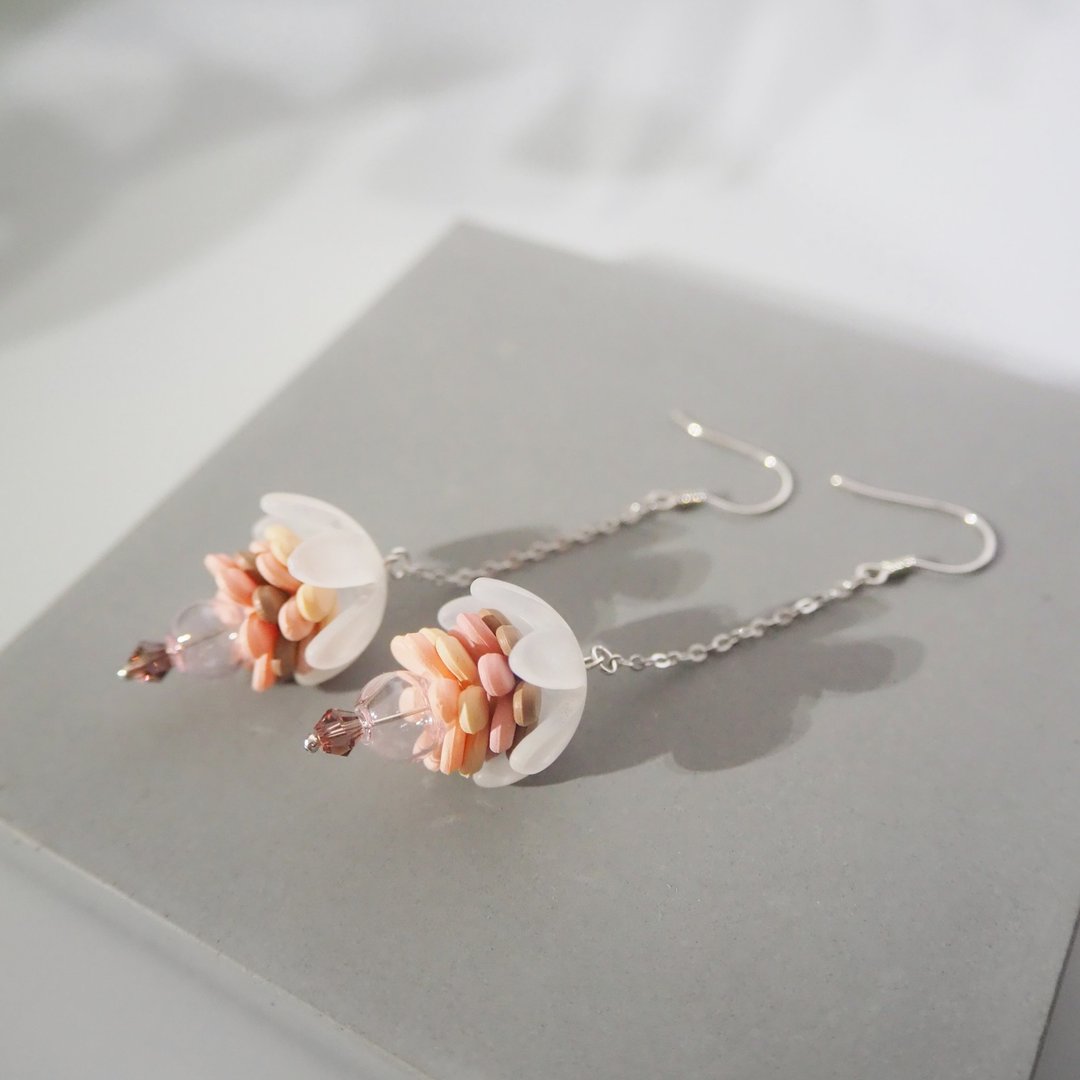 日本初桜开限定系列 | 925纯银樱花耳环 | SAKURA 串珠手工饰品 - 耳环/耳夹 - 纯银 粉红色