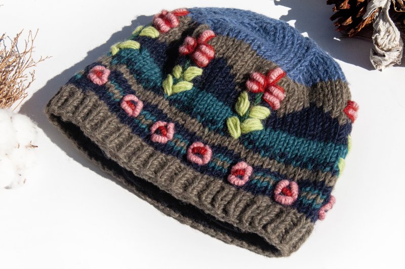 手工编织纯羊毛帽/针织编织帽/内刷毛手织毛帽/毛线帽-北欧芬兰风 - 帽子 - 羊毛 多色