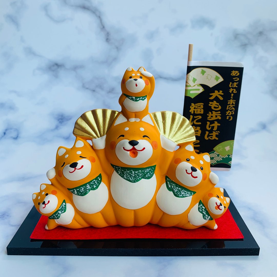 开扇招福柴犬-招好运-日本吉祥物 - 摆饰 - 陶 