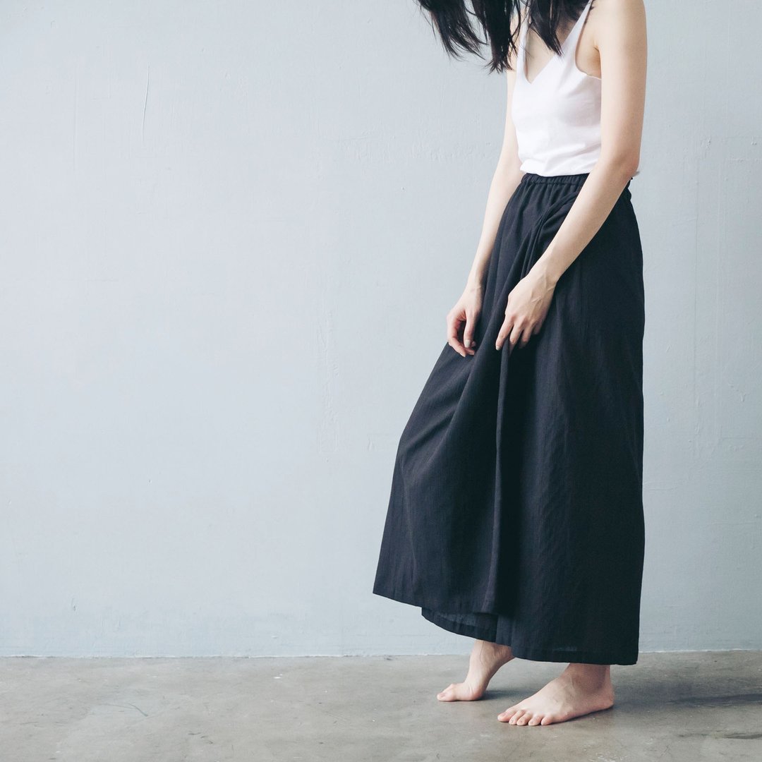 伪裙裤 - 黑 - 女装长裤 - 棉．麻 黑色