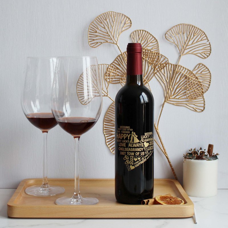 Text Art 纪念日礼物 订制个性化情侣爱心红酒|雕刻 - 酒类 - 玻璃 