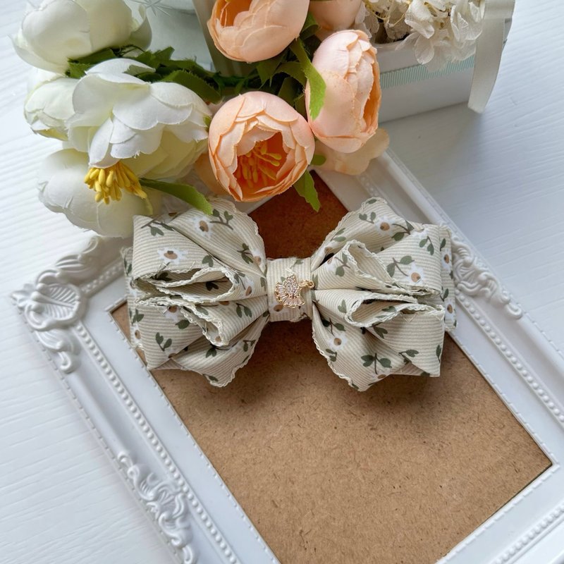 彩色条纹气质蝴蝶结弹夹发夹-浅卡其色 - 发饰 - 其他材质 卡其色