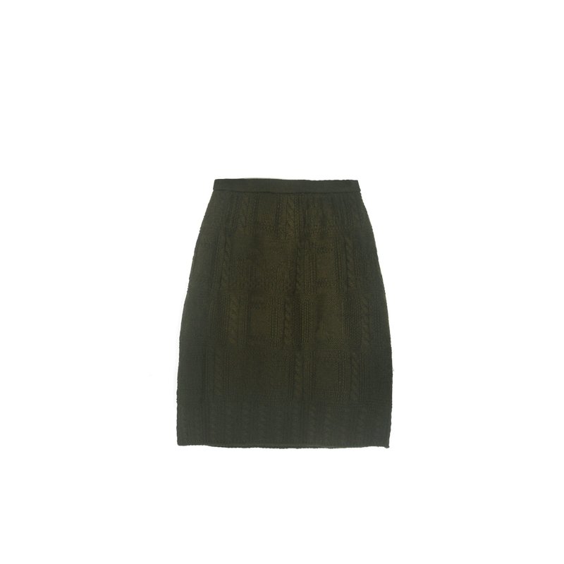 【蛋植物古着】老神木花织纹古着针织裙 - 裙子 - 羊毛 咖啡色