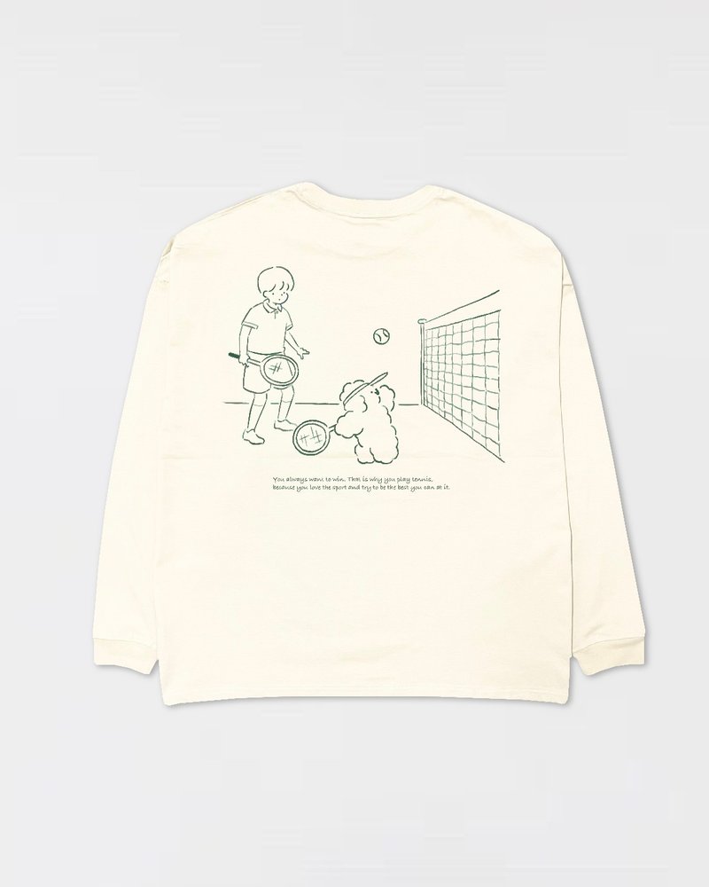 网球长袖T恤 米色 - 女装 T 恤 - 棉．麻 白色