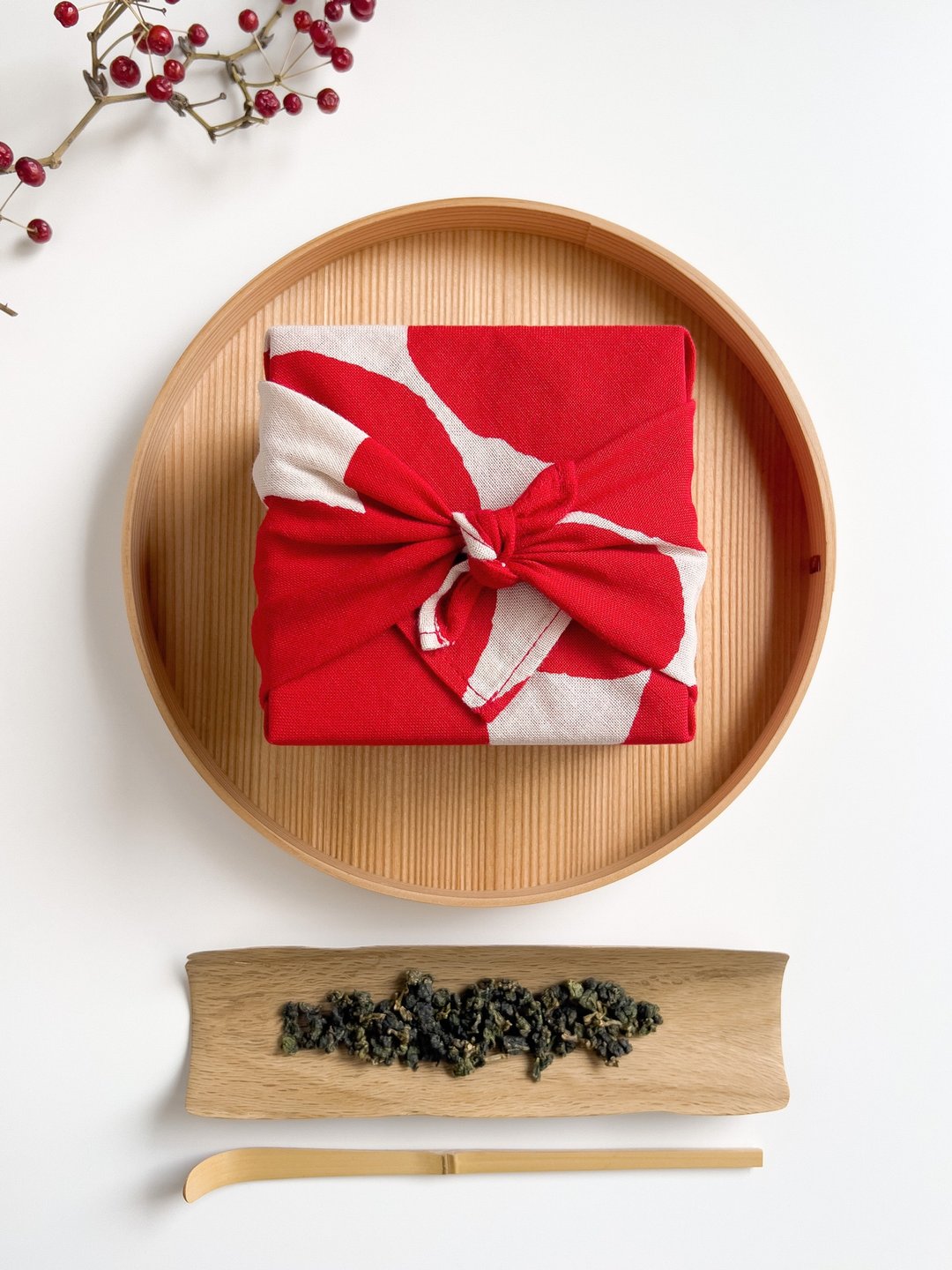 【2025年贺礼盒】风吕敷茶巾/ 新年礼盒/ 茶叶礼盒/清香乌龙 - 茶 - 棉．麻 红色