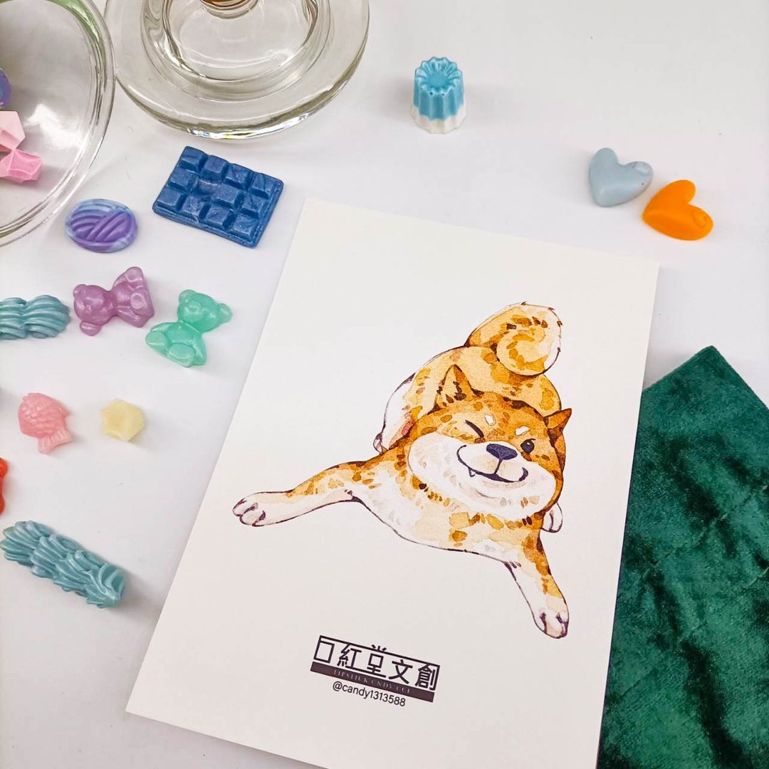 KR474_口紅堂明信片_柴犬10_candy1313588 postcard - 卡片/明信片 - 纸 多色