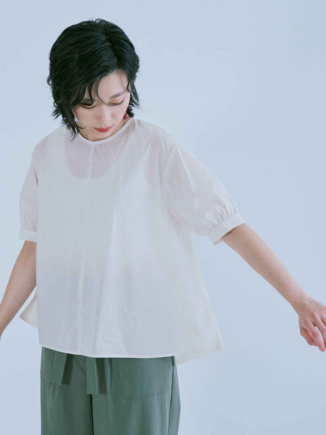 私藏月亮短袖上衣-日行 - 女装 T 恤 - 棉．麻 白色