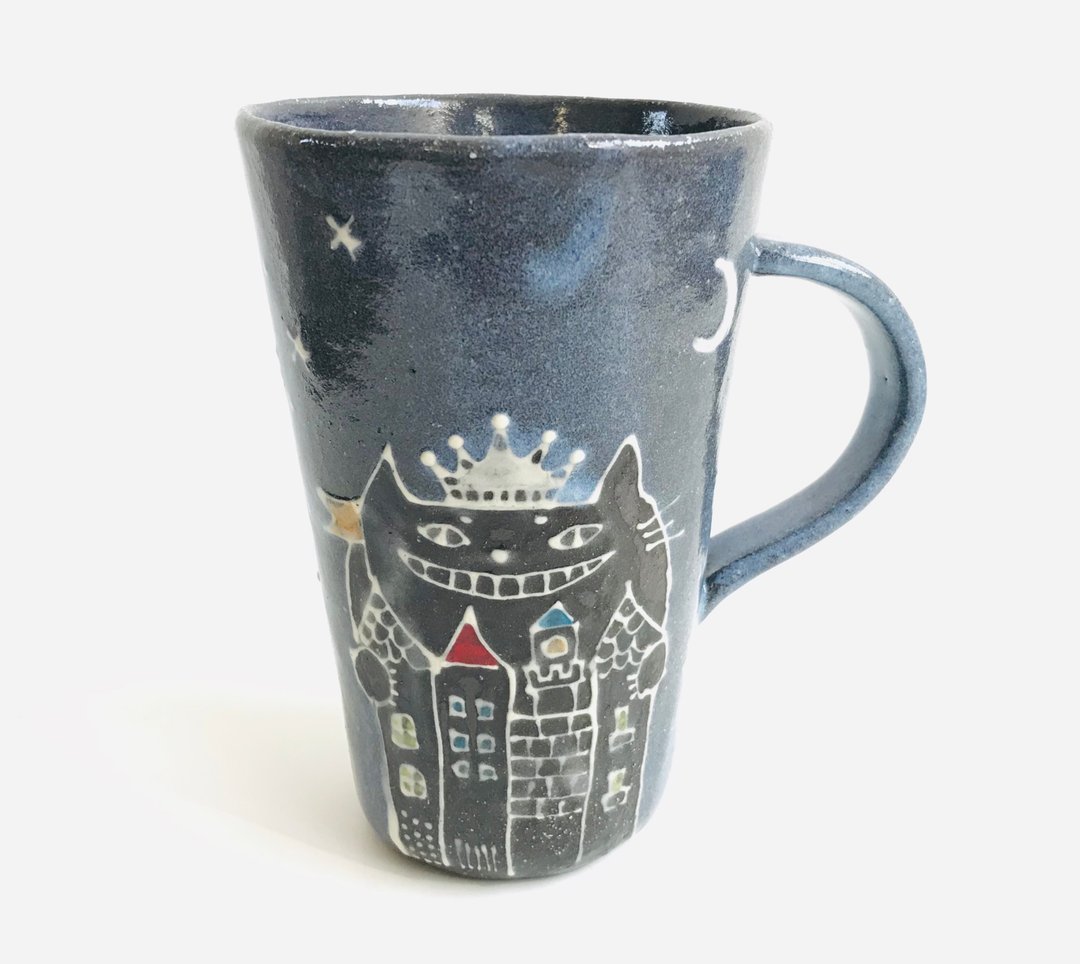 Big tumbler      cat's castle and milky way　 With handle - 咖啡杯/马克杯 - 陶 蓝色