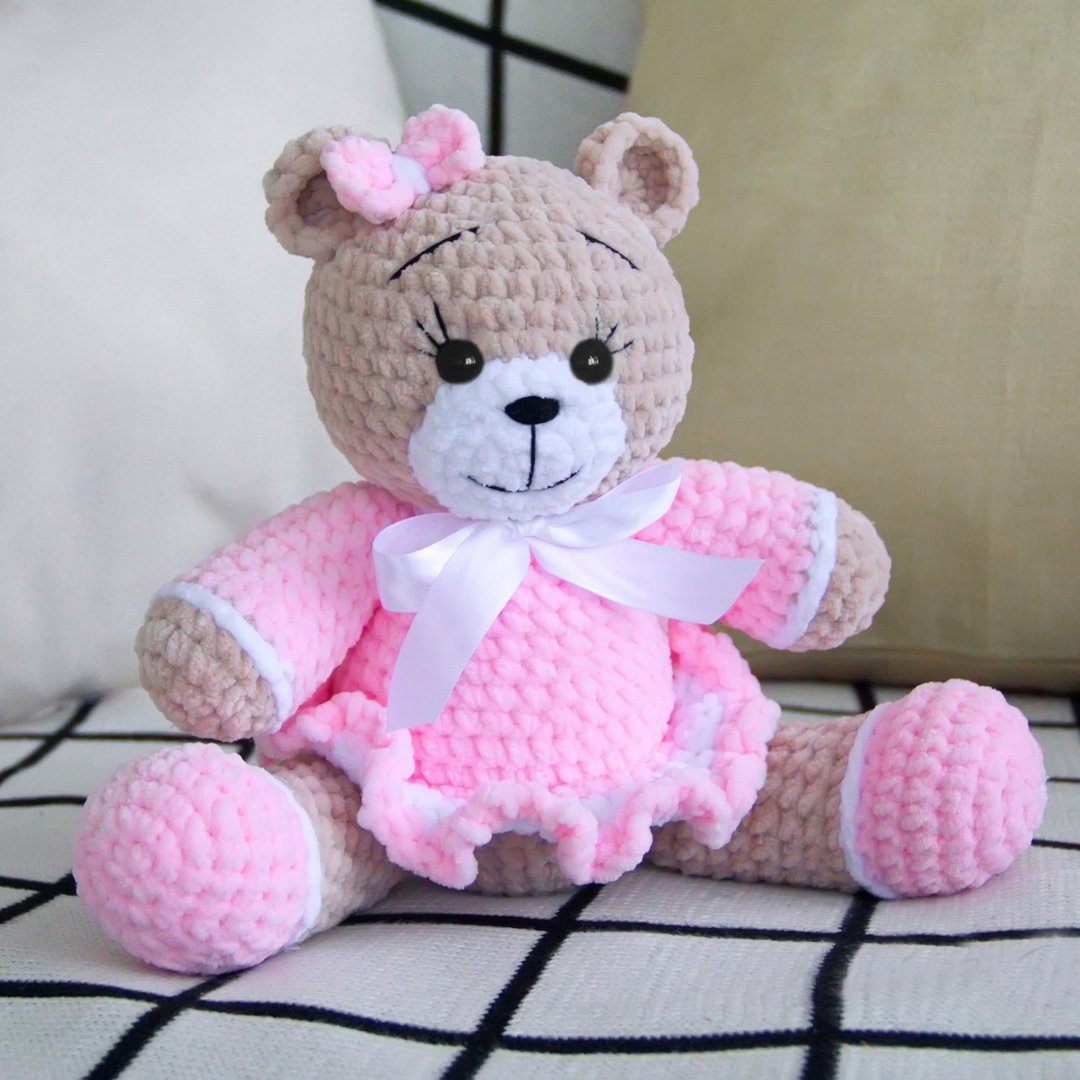 CROCHET Teddy Bear PATTERN Plush, Amigurumi Stuffed Animal Baby Bear Girl Toy - Logo 设计/图案设计 - 其他材质 