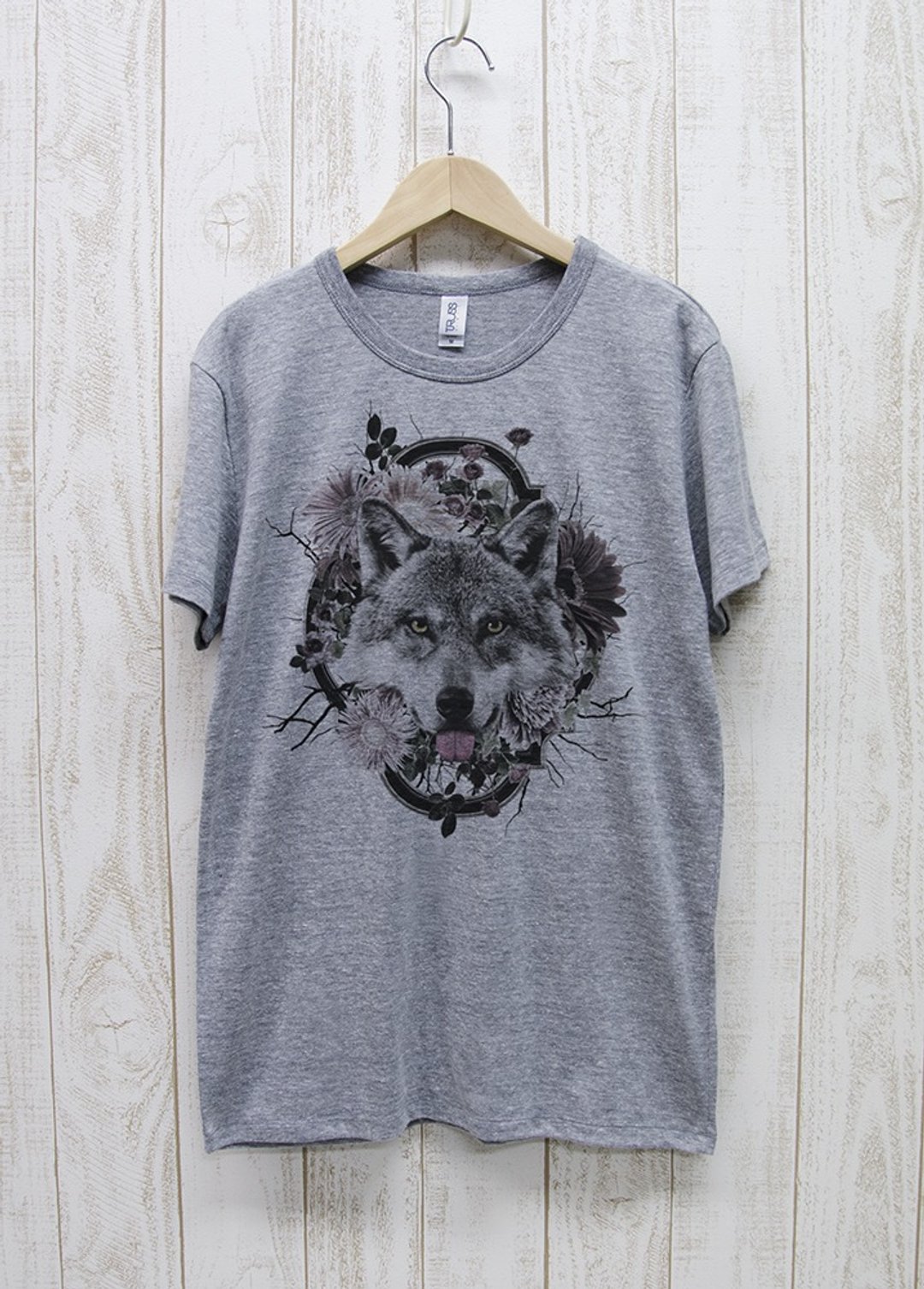 ronronWOLF Tee Flower Frame Heather Gray / R023-TT-GR - 中性连帽卫衣/T 恤 - 棉 白色