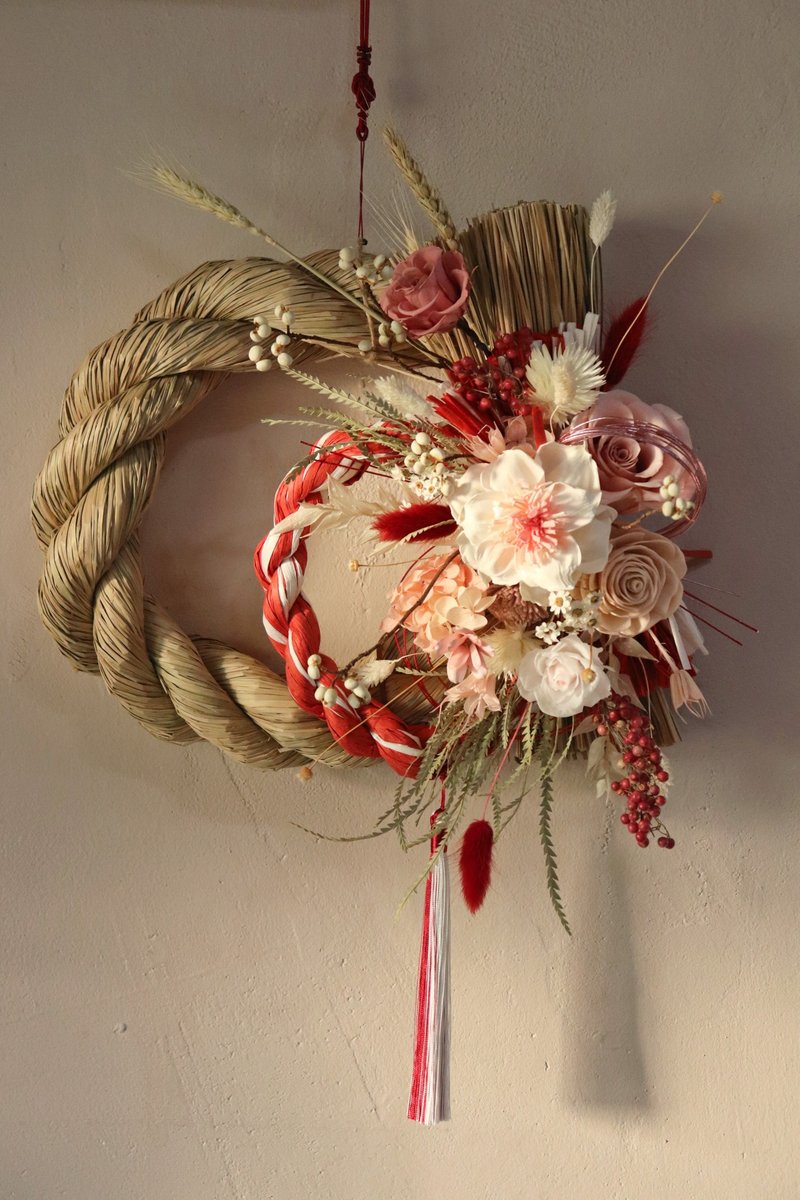 - 锦岁之环 - 日系新春注连绳 新年挂饰 居家挂饰 注连绳 - 摆饰 - 植物．花 粉红色