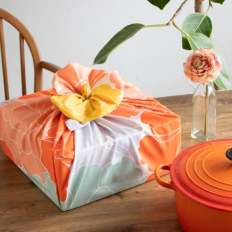 京都风吕敷包巾-姬 三巾-牡丹-橘(有机棉) - 手帕/方巾 - 棉．麻 