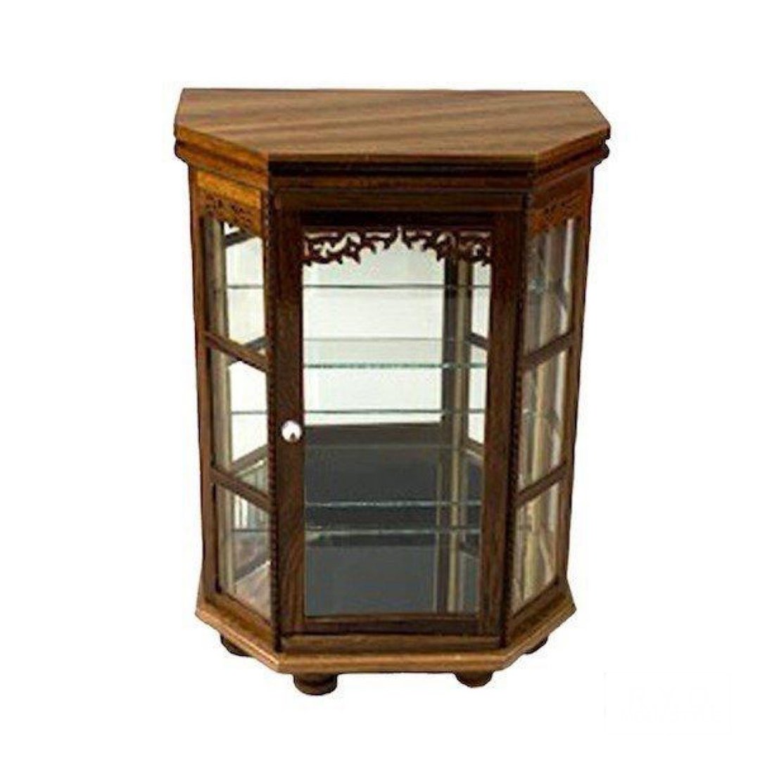 Miniature Showcase L Rear Mirror Single Door Round Foot Wooden Glass Case - 收纳用品 - 木头 咖啡色