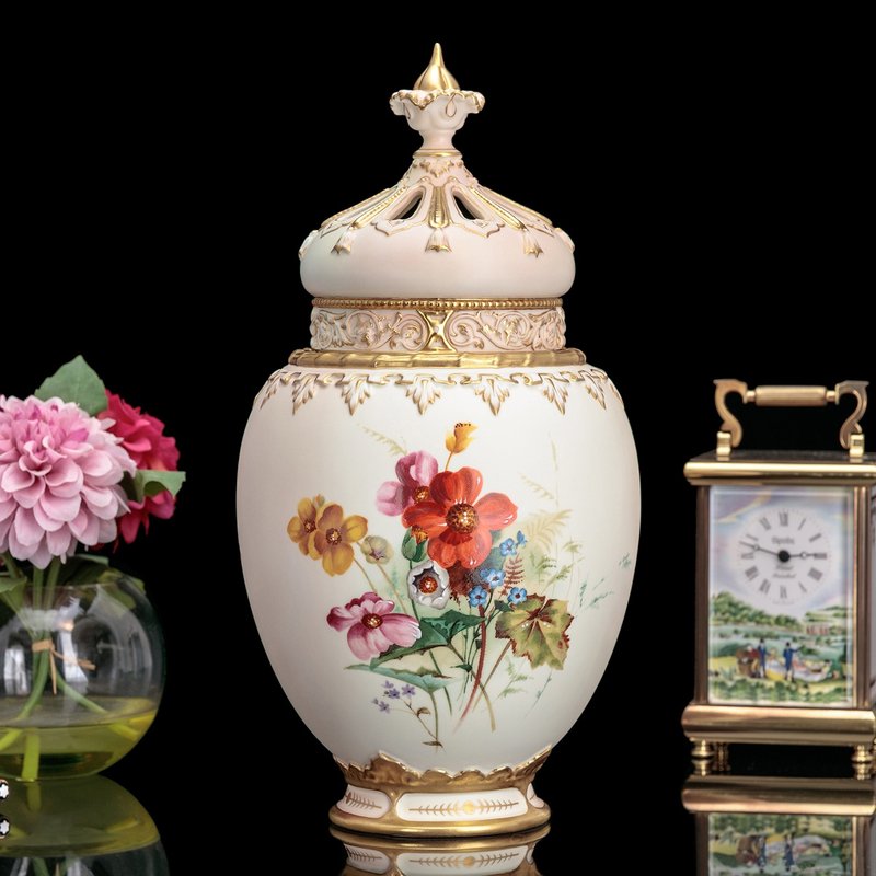 限量50 Royal Worcester 2001年维多利亚花卉手绘香薰罐花瓶 - 花瓶/陶器 - 瓷 