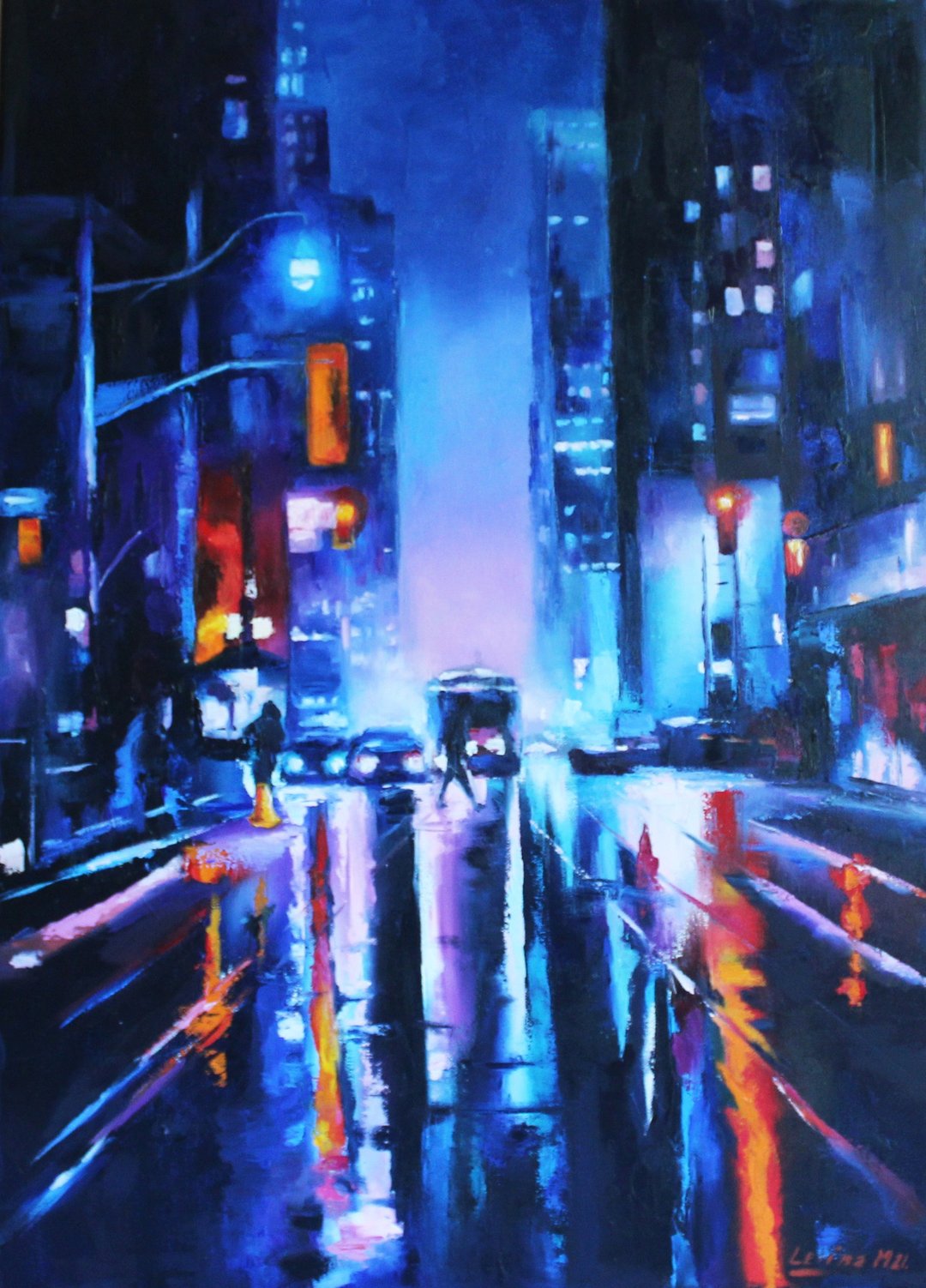 纽约油画夜城原创艺术纽约市天际线绘画 - 墙贴/壁贴 - 其他材质 蓝色