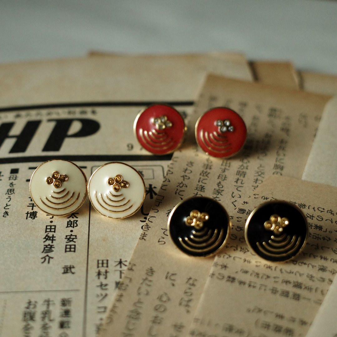 日式邮戳 遥远の消息 - 耳环/耳夹 - 其他金属 黑色