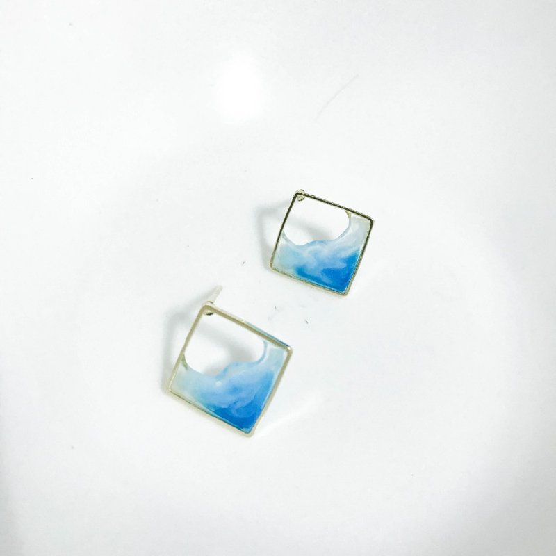 【手工耳环】海平面上升 耳针 | 出游必备 | 随性简单 - 耳环/耳夹 - 其他金属 蓝色