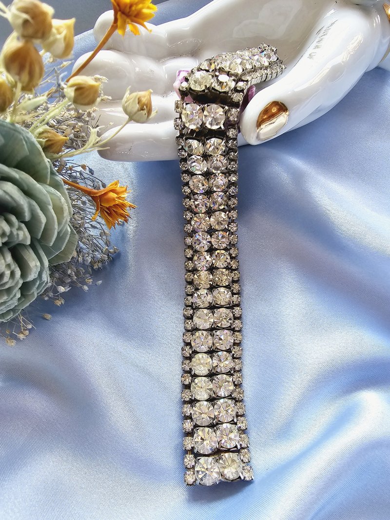 宽版双排圆白钻复古手链/复古珠宝首饰/美国西洋古董饰品 - 手链/手环 - 其他金属 