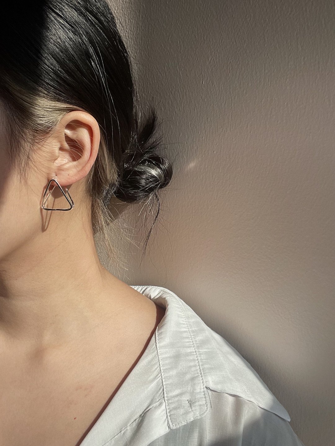 Triangle Earrings, Geometric Earrings, Sterling Silver Hoop, Boho Earrings - 耳环/耳夹 - 纯银 银色