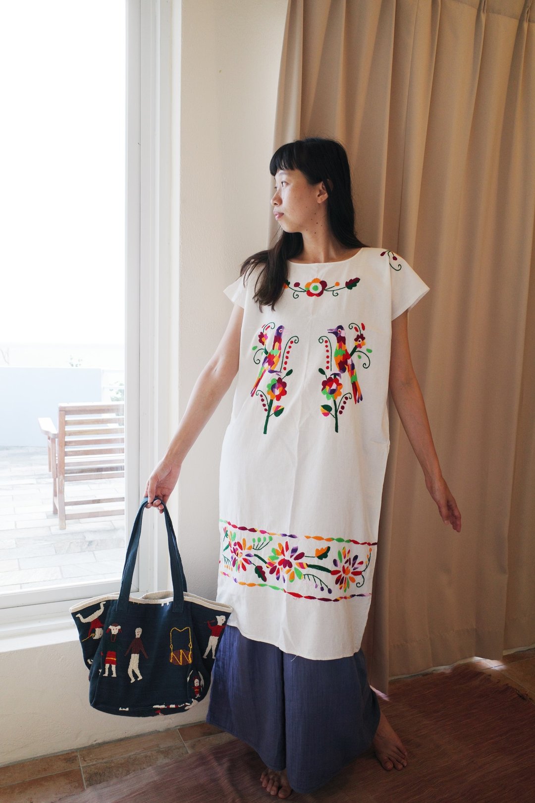墨西哥 Otomi 手工双面刺绣长版衣 - 女装上衣 - 棉 