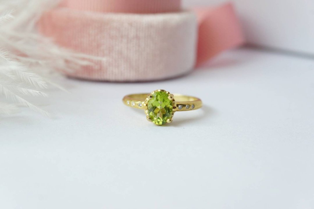 Natural Peridot Oval Ring Silver925 - 戒指 - 纯银 绿色