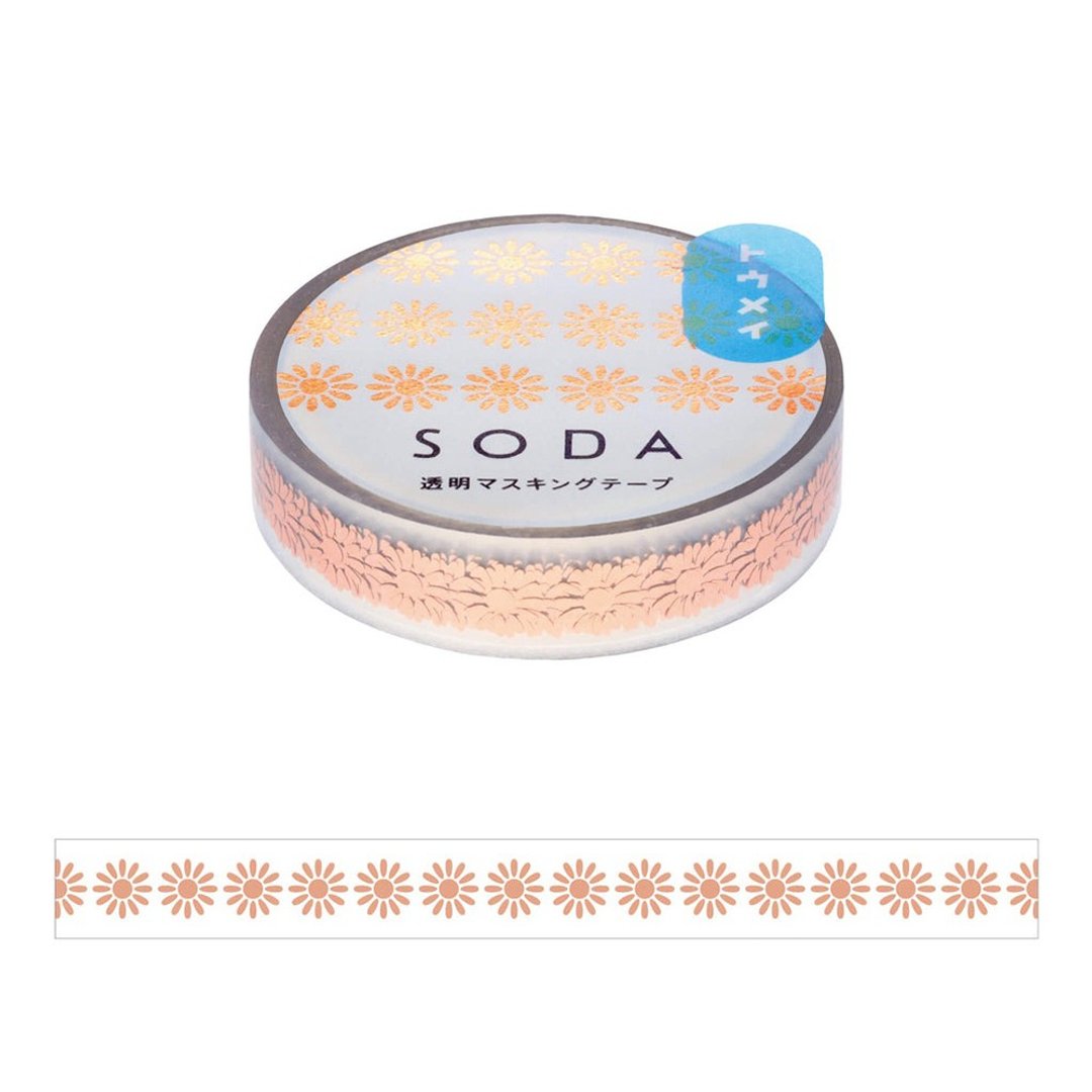 【HITOTOKI 】SODA 透明PET卷状胶带 粉金箔押款 10MM 雏菊 - 纸胶带 - 其他材质 多色