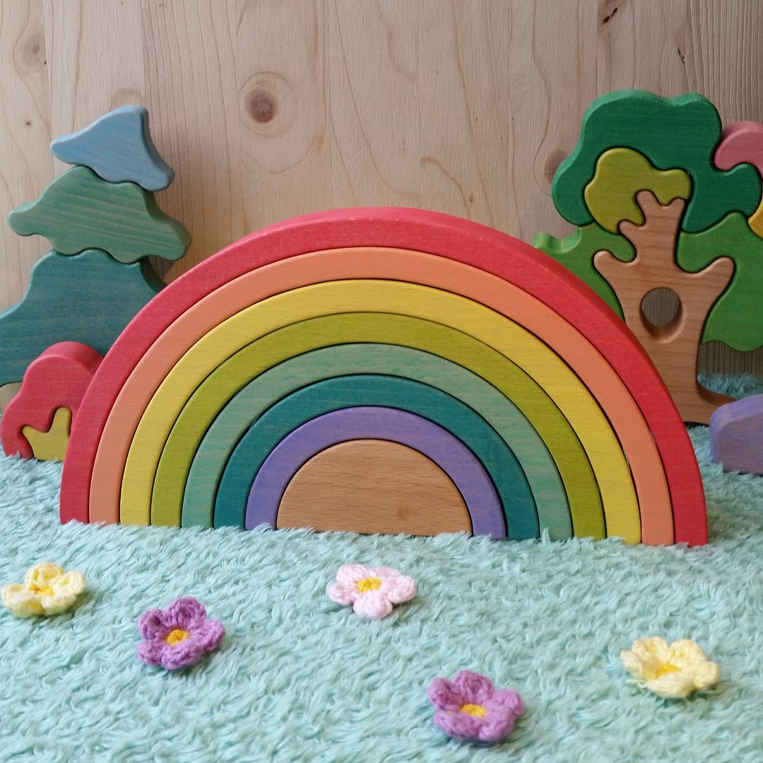 Length 10In. Varicolored rainbow of 8 element. Beech wood toy Puzzle for toddler - 玩具/玩偶 - 木头 
