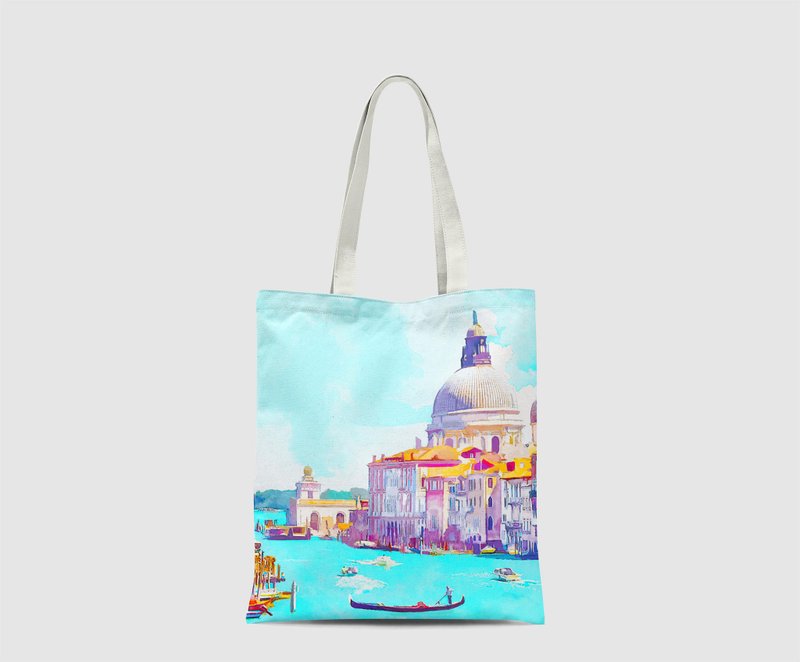 水彩 意大利 威尼斯 风景 单肩 帆布袋 环保袋 购物 拉链 - 手提包/手提袋 - 其他材质 多色