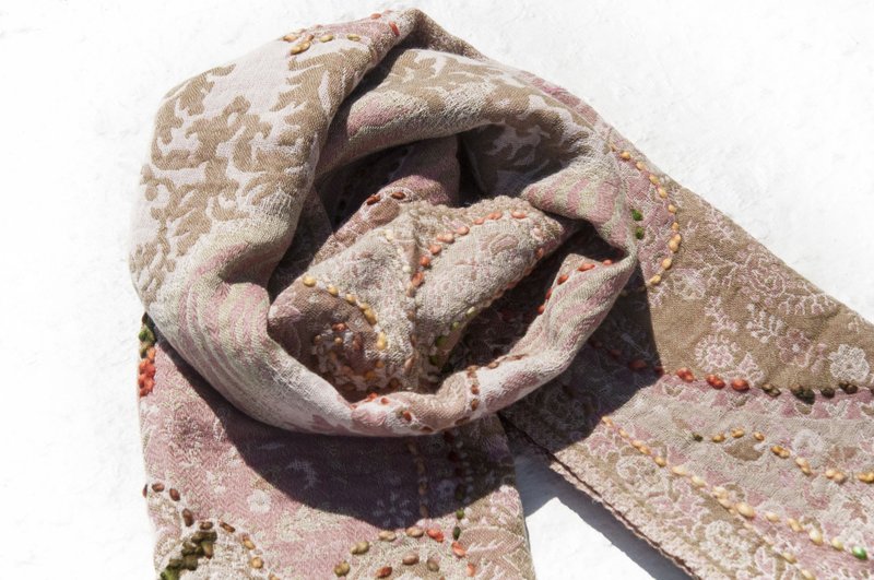 水煮羊毛披肩/针织围巾/刺绣围巾/羊毛披巾/喀什米尔Cashmere-花 - 围巾/披肩 - 羊毛 粉红色