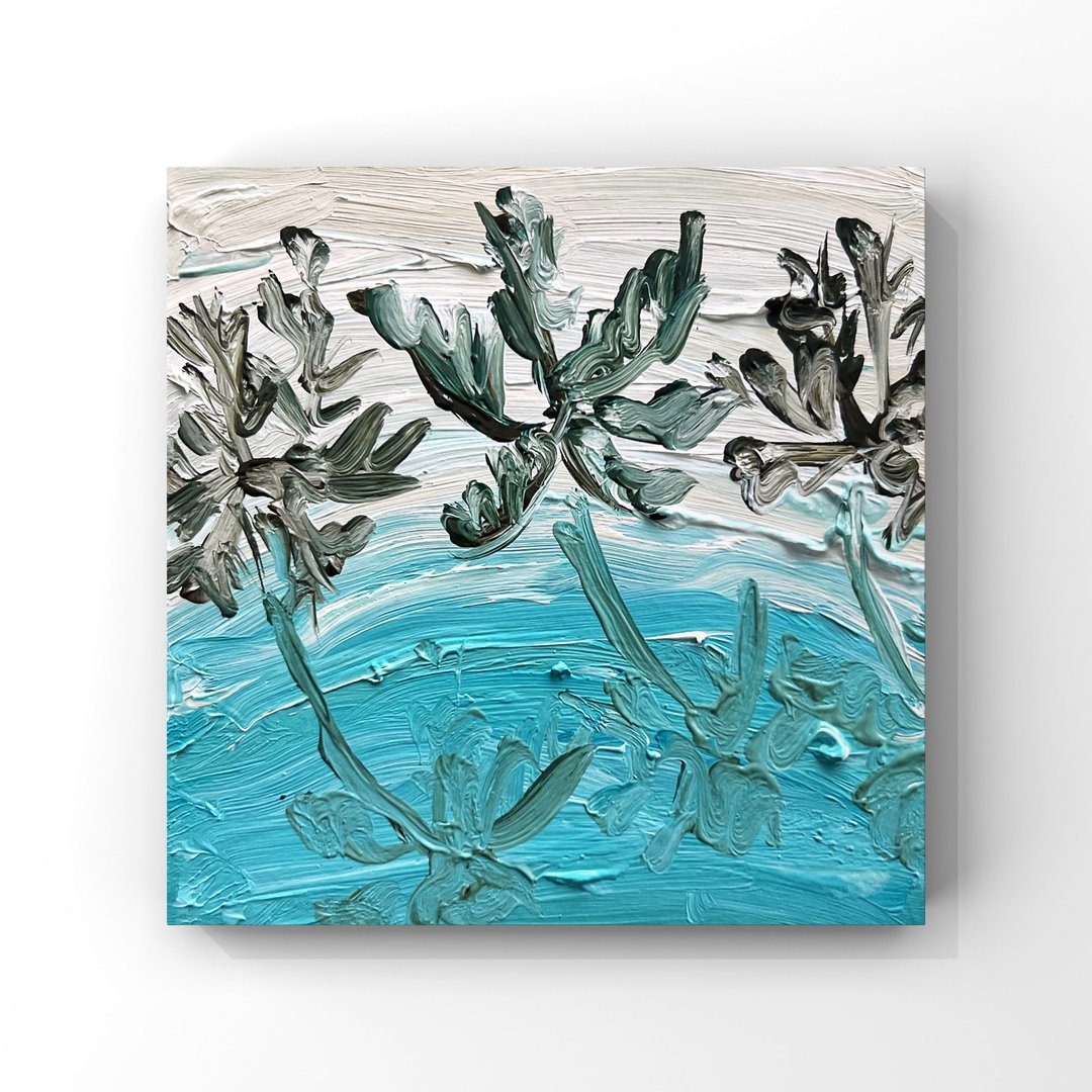 马尔代夫海滩油画棕榈树阴影艺术米色绿松石绘画迷你 - 海报/装饰画/版画 - 其他材质 多色