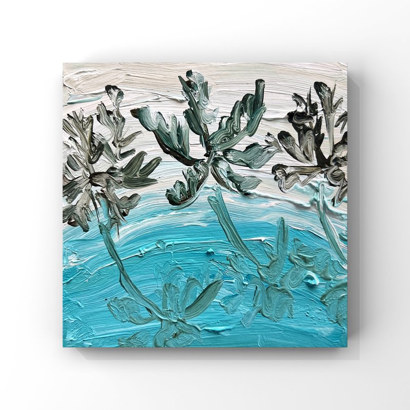 马尔代夫海滩油画棕榈树阴影艺术米色绿松石绘画迷你 - 海报/装饰画/版画 - 其他材质 多色
