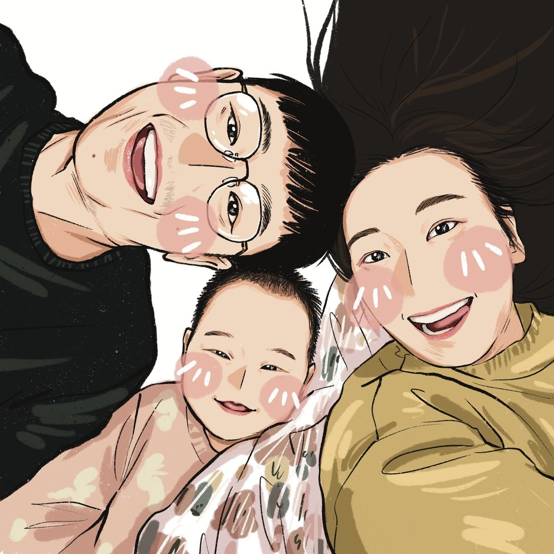【满版 定制化似颜绘】可爱腮红简约风 弥月纪念 全家福 - 电子手绘真人画像/绘画/插画 - 其他材质 