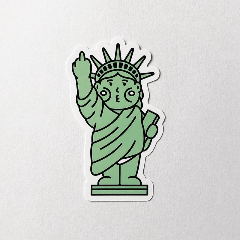cheeky cheeky 恶搞自由神像 比中指 PVC防水方形贴纸 行李箱 - 贴纸 - 纸 白色