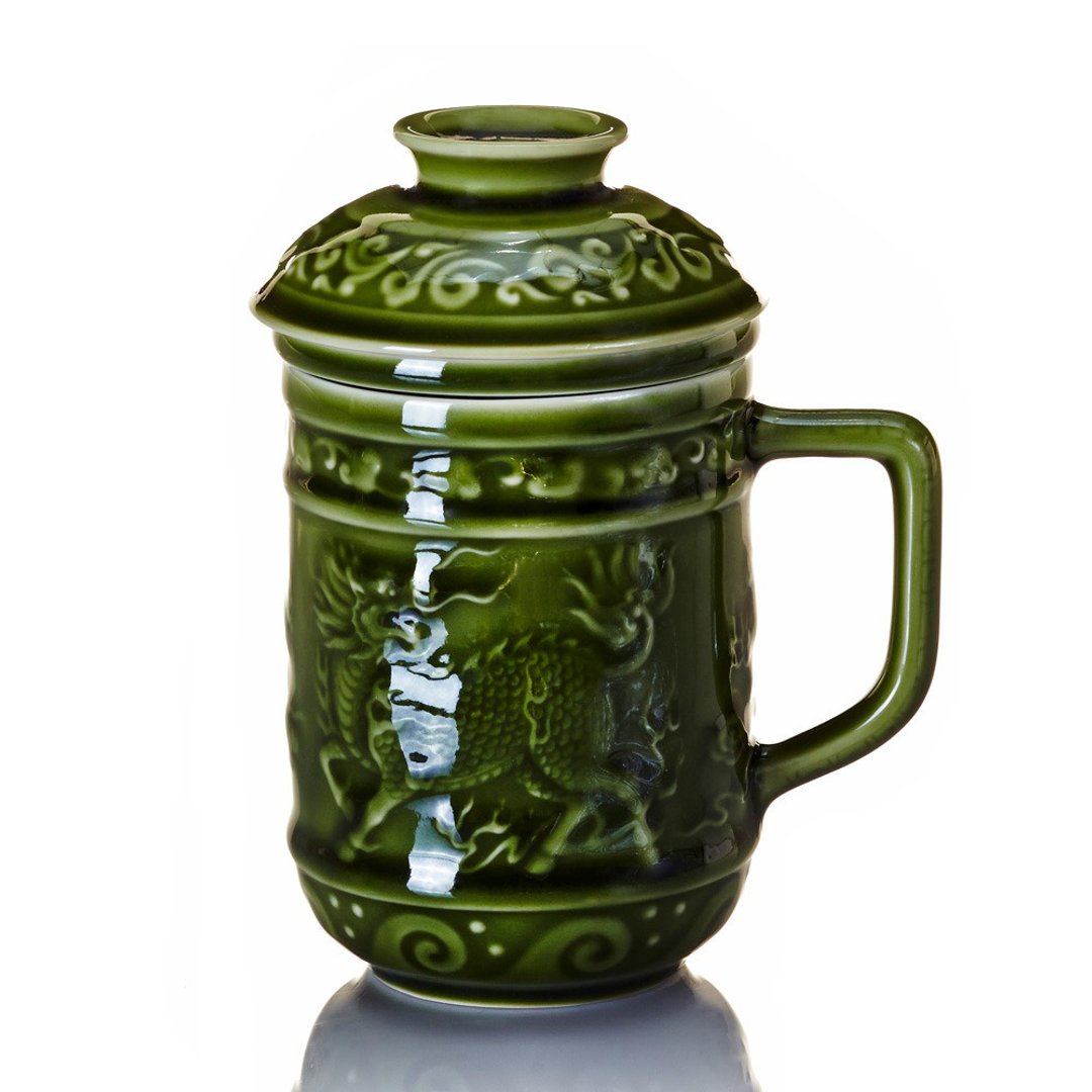 麒麟献瑞三件杯 / 附茶漏 / 绿釉 380ml - 茶具/茶杯 - 瓷 绿色