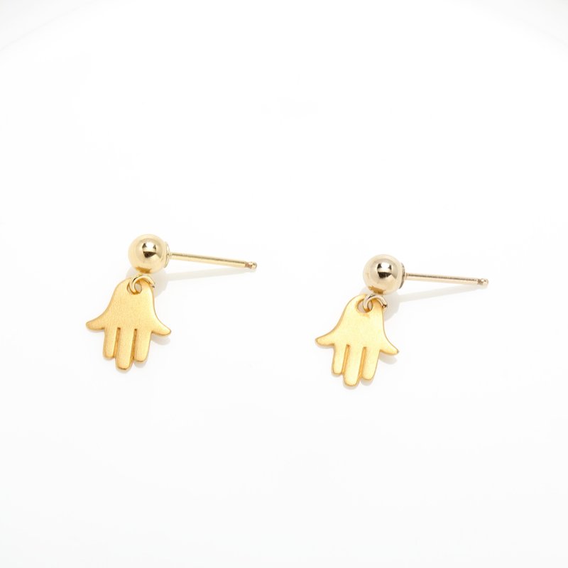 【Angel & Me】幸运 法蒂玛之手 s925 纯银 厚镀 24k金 一对 耳环 - 耳环/耳夹 - 纯银 金色