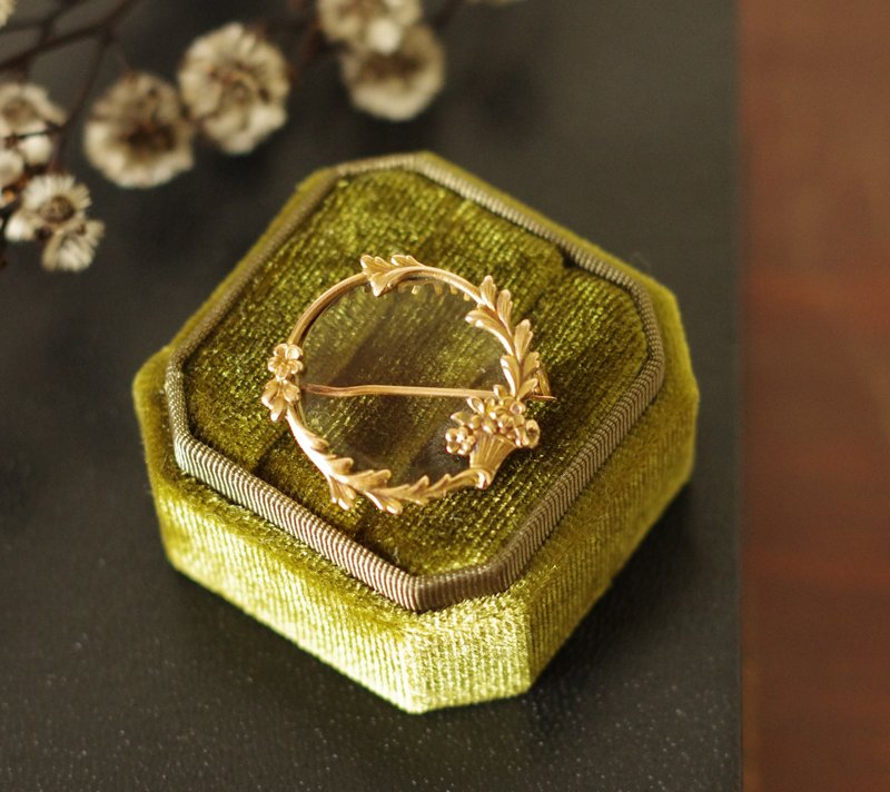 Antique骨董金色新艺术叶片透明照片别针法国 Bijoux Fix B1677 - 胸针 - 其他金属 金色