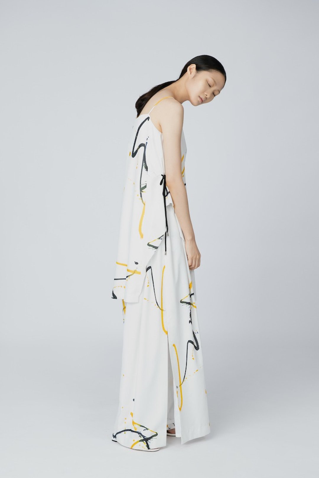 高腰开衩宽裤-印花 / High-rise slit culottes - Print - 女装长裤 - 聚酯纤维 白色