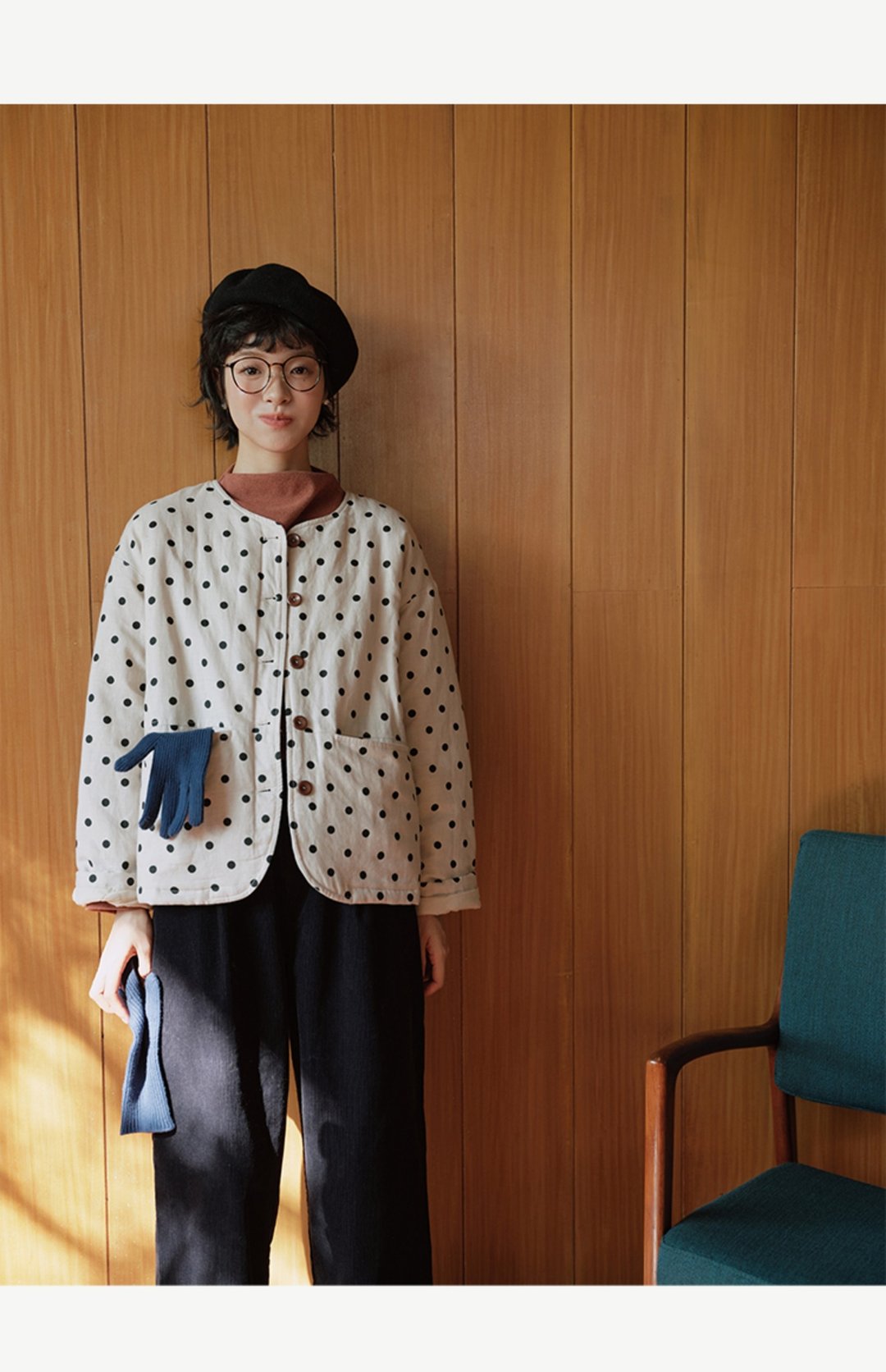 波点棉服圆领外套开衫长袖 - 女装休闲/机能外套 - 棉 多色