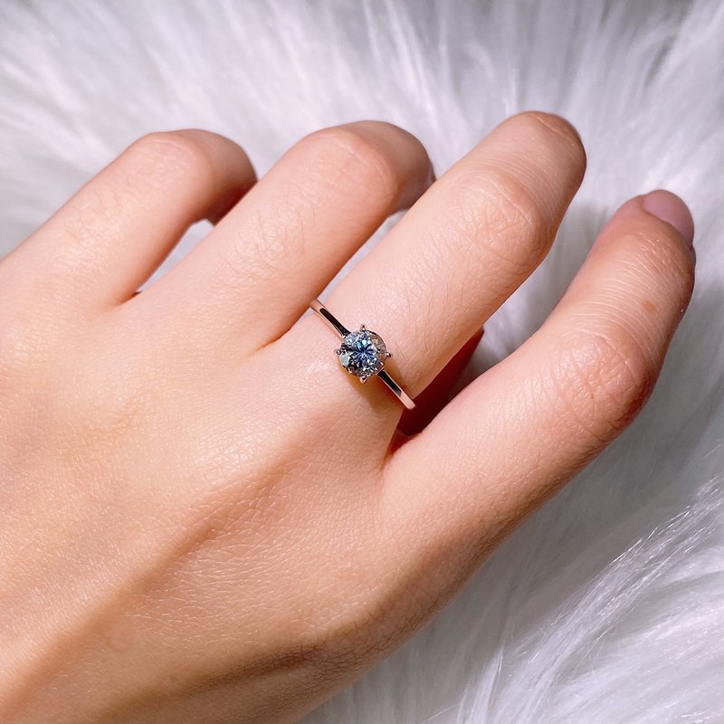 天然海蓝宝 经典四爪镶戒台 0.75克拉 925纯银 3月诞生石 - 戒指 - 宝石 蓝色