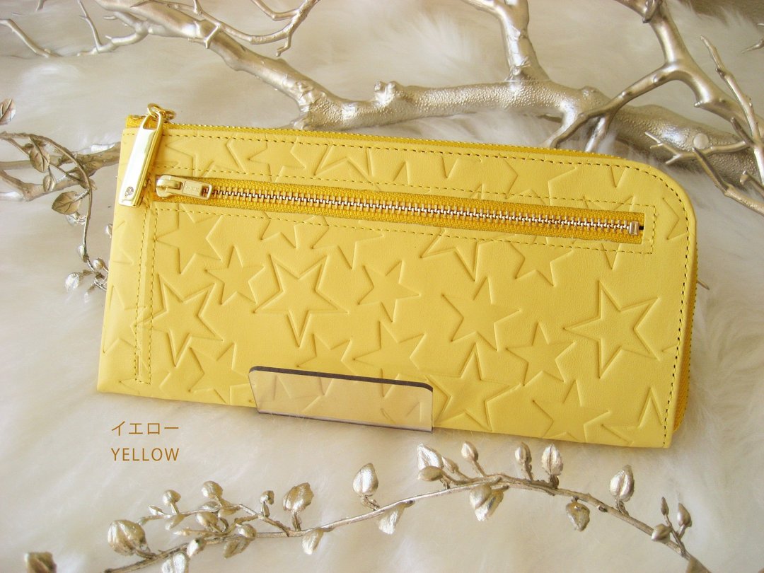 L-shaped zipper wallet Star Marine Yellow - 皮夹/钱包 - 真皮 黄色