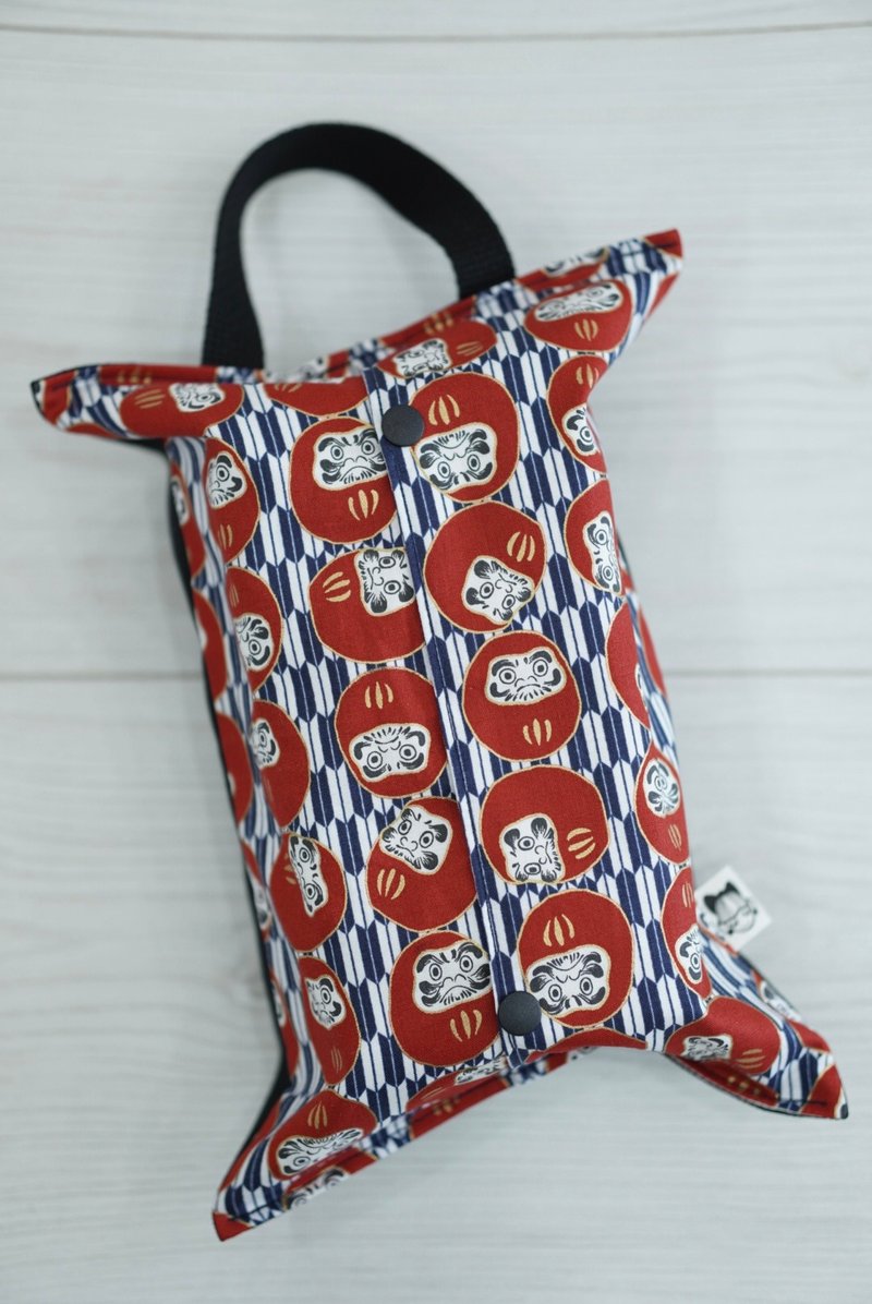 抽取式卫生纸包/ 口罩收纳包/ 面纸包 福神达摩 深蓝x红 - 纸巾盒 - 棉．麻 多色