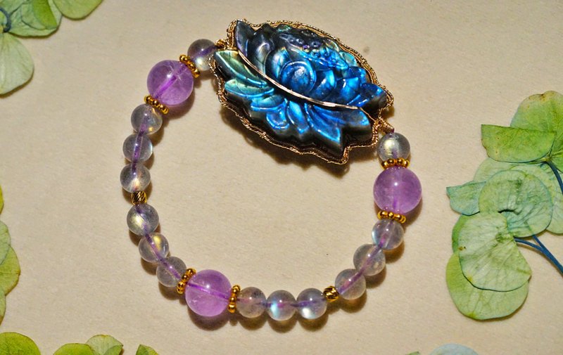 纯手工进口14K包金绕线彩色莲花手链 - 手链/手环 - 宝石 多色